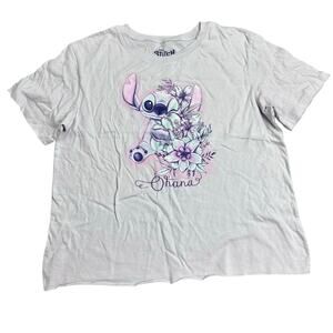 Disney Stitch Women’s XL T-Shirt – Ohana Floral Graphic Tee Pink Short Sleeve